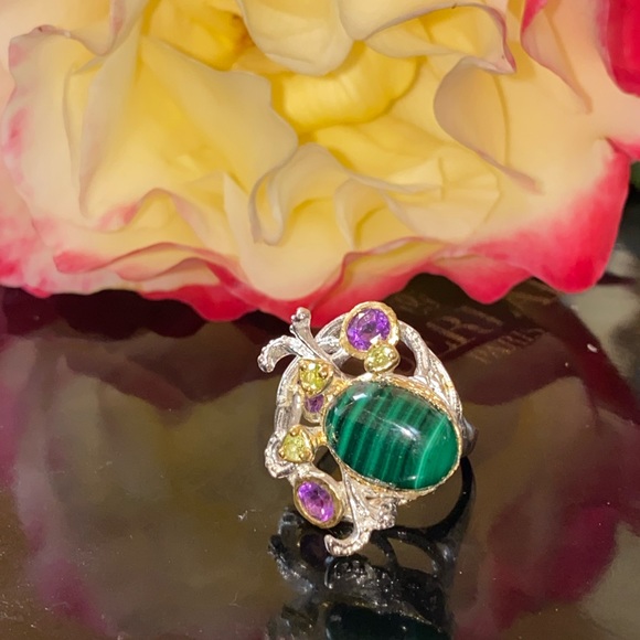 Amazing Genuine Malachite Sterling Silver Ring